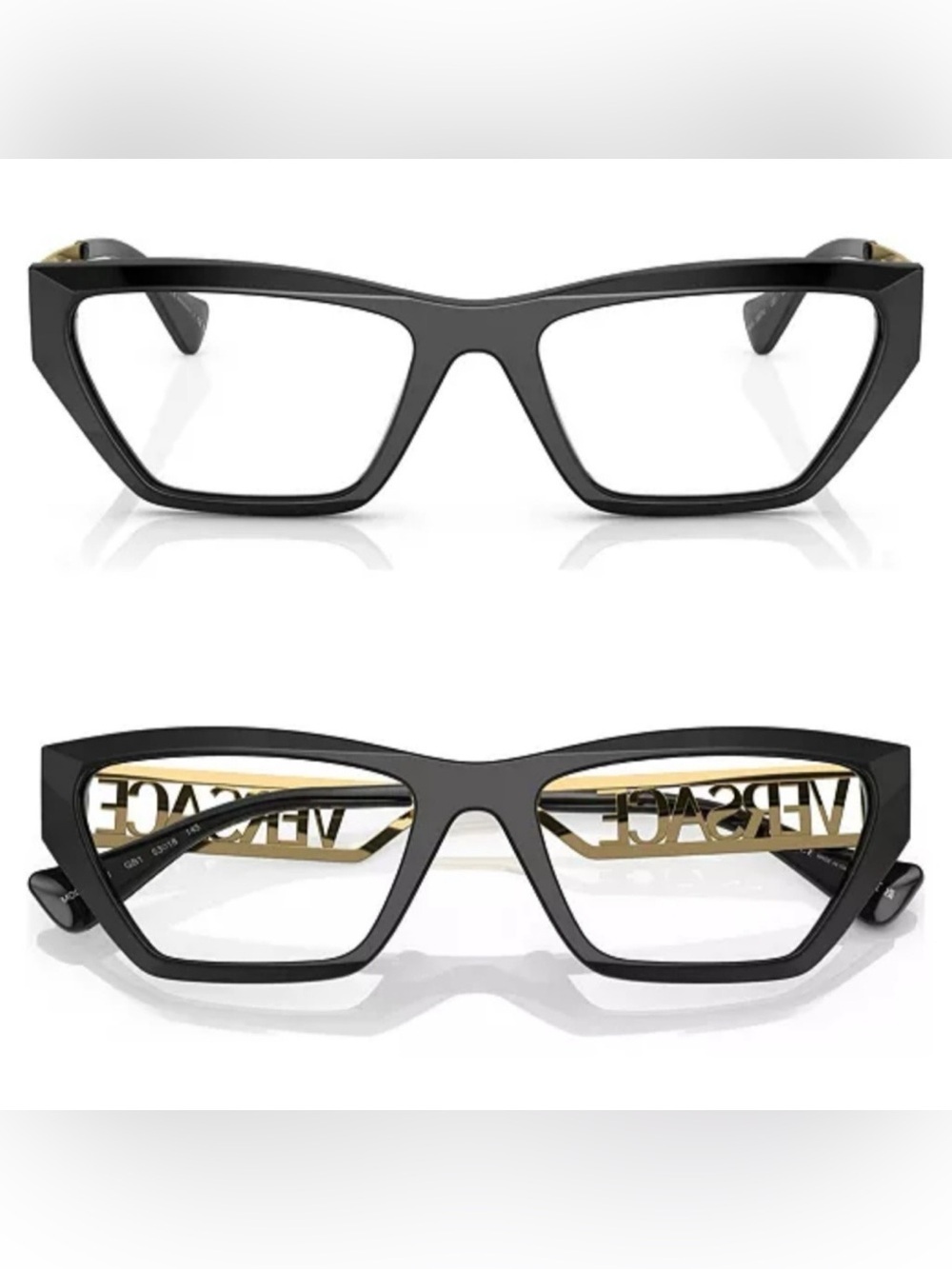 Versace Black Cat-Eye Glasses with Gold Logo Temples